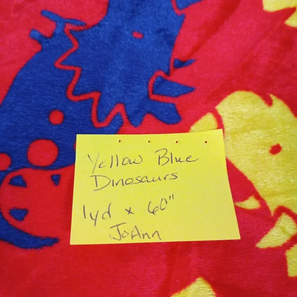JoAnn Dinosaur Plush Fabric Red Yellow Blue Dino Print 1 Yard x 60
